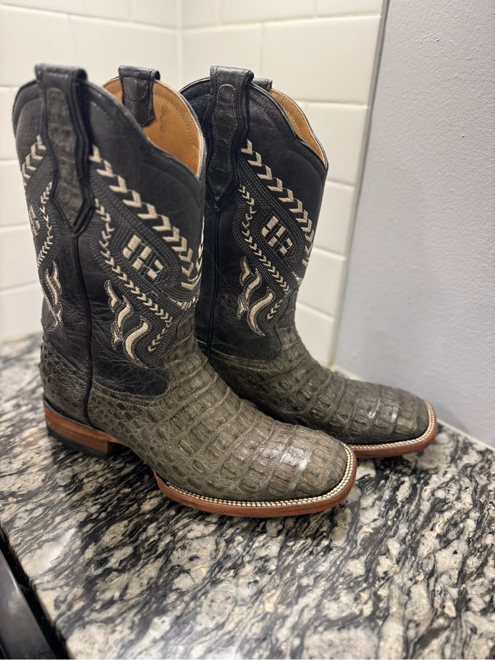 Black and Gray Exotic Leather Cowboy Boots